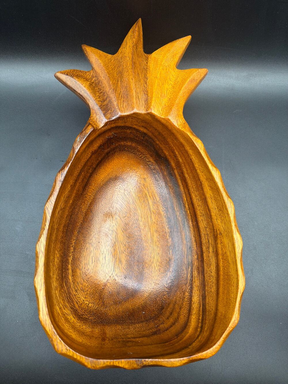 Hand Carved Acacia Wood Pineapple Bowl 13x7x3.5 Tropical Serving Dish Tiki Decor